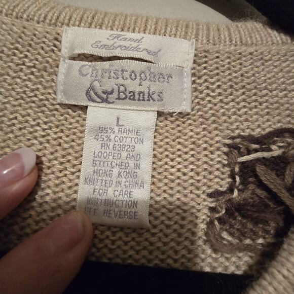 Vintage 90s Christopher Banks Bear Tree Knit Cardigan Sweater Womens LG Cabin - Picture 6 of 11